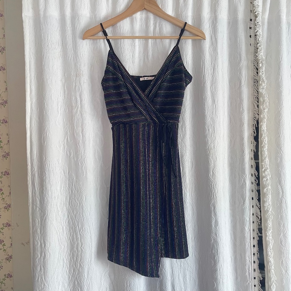 Francesca's Festive Sparkly Striped Dress